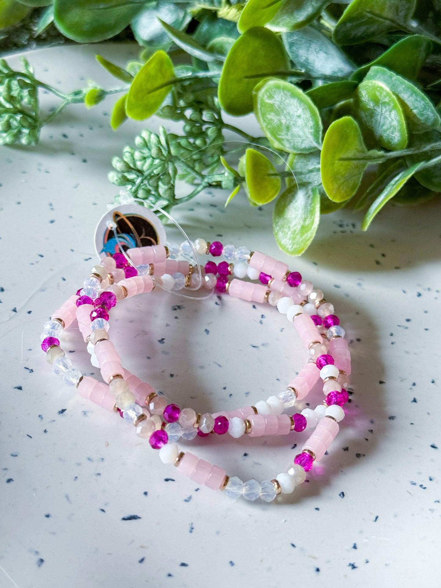 Mixed Glass Beaded Stretch Bracelets (Pink)