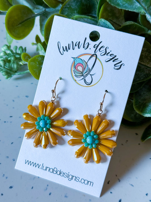 Beaded Flower Drops: Mustard