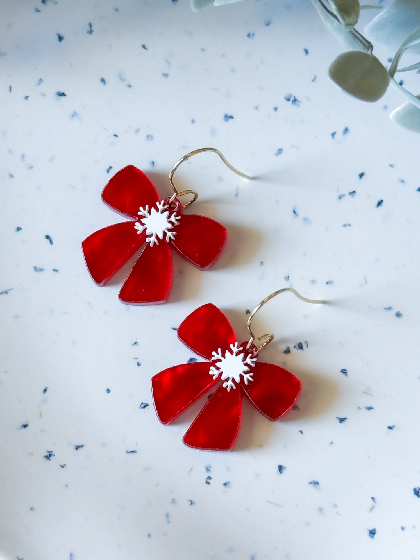 Christmas Collection: Red Bow w/ Snowflake Accent