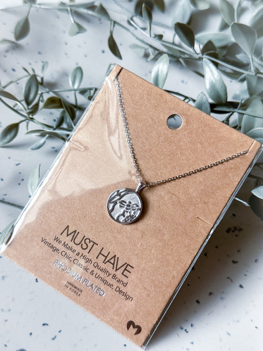 Honeybee Necklace - Rhodium Plated (16”)