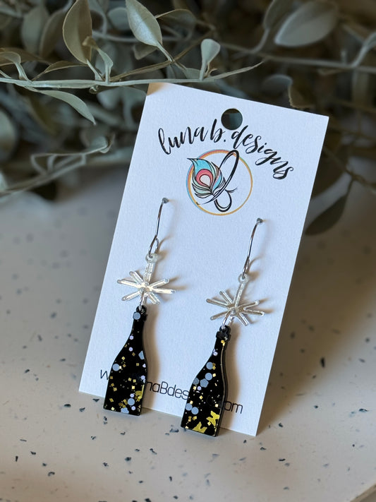 New Year’s Drops: Black Champagne Bottle w/ Silver & Gold Glitter