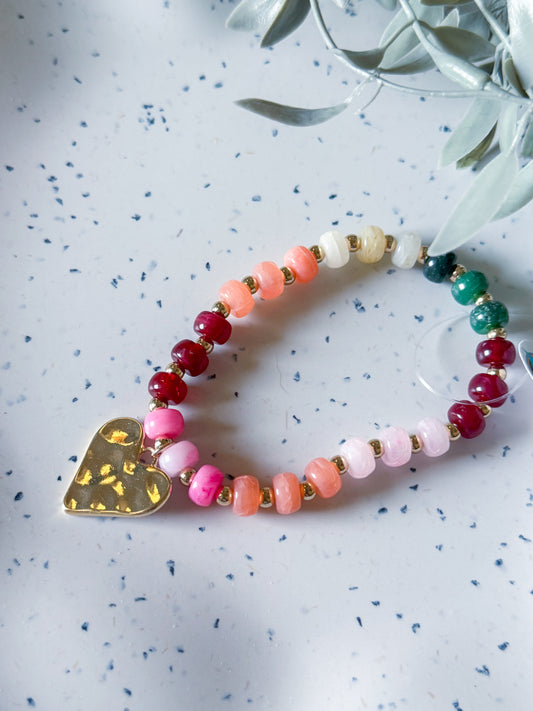 Beaded Bracelet w/ Gold Heart - Multi