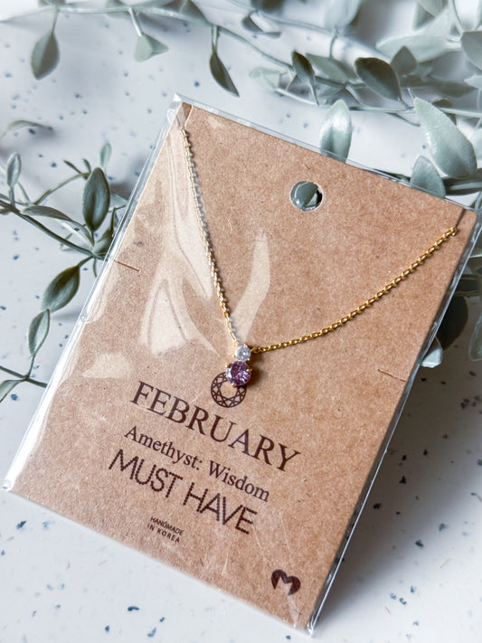 February Birthstone Necklace - Gold Dipped (16”)