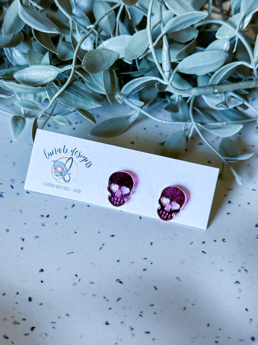 FALLoween Studs: Pink Mirror Skulls