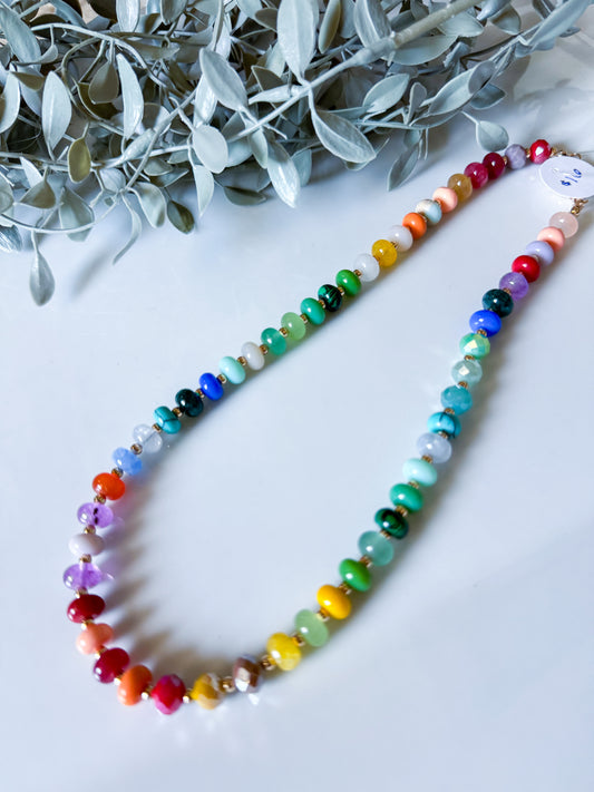 Faceted Bead/Stone Necklace - Multi