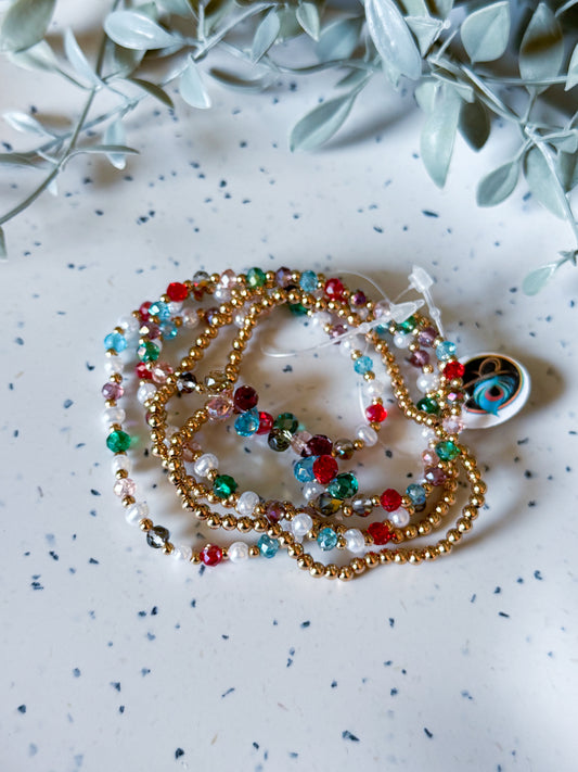 Bracelet Set- Multi/Pearl/Gold